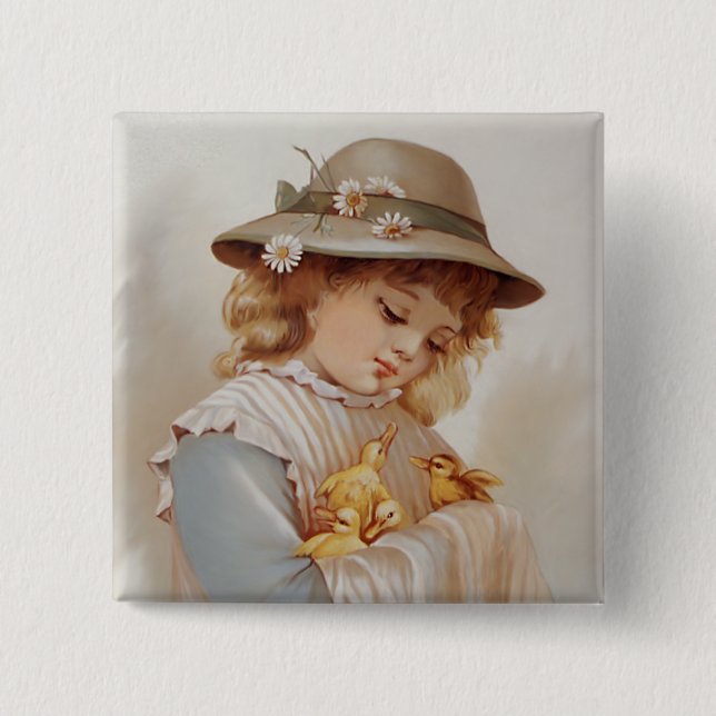 Chapa Cuadrada Chica con pollos para bebés (Anverso)