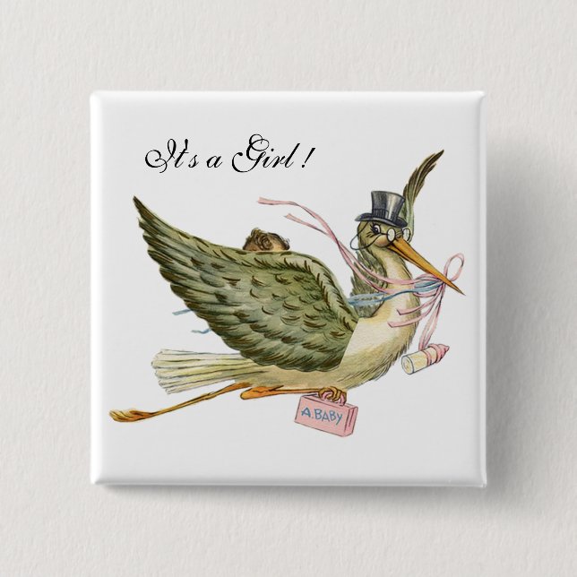 Chapa Cuadrada CHICA DE HISTORIAS BABY SHOWER, rosa blanco (Anverso)