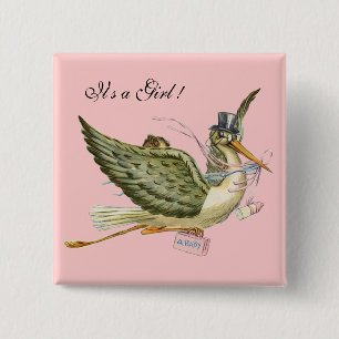 Chapa Cuadrada CHICA de STORK BABY SHOWER Pink