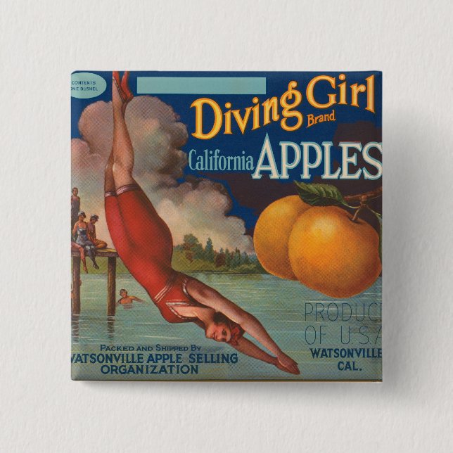 Chapa Cuadrada Chica de submarinismo California Apples (Anverso)