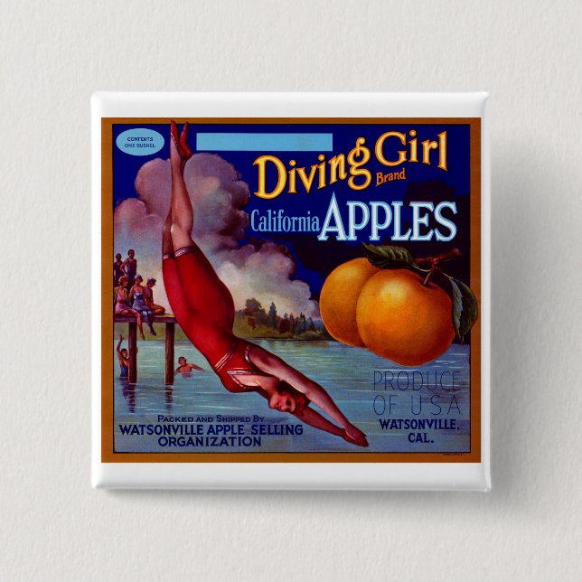 Chapa Cuadrada Chica de submarinismo California Apples (Anverso)