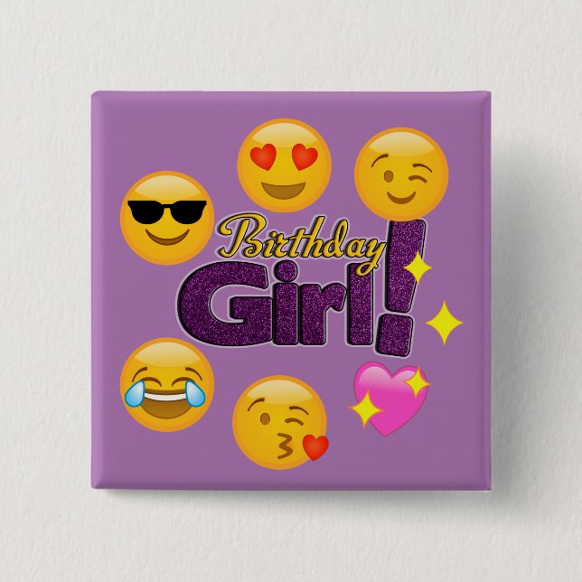 Chapa Cuadrada Chica del cumpleaños de la emoji (Anverso)