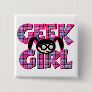 Chapa Cuadrada Chica friki de cuadros con gráfico