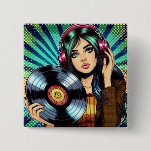 Chapa Cuadrada Chica genial de estilo pop art cómic con álbum de