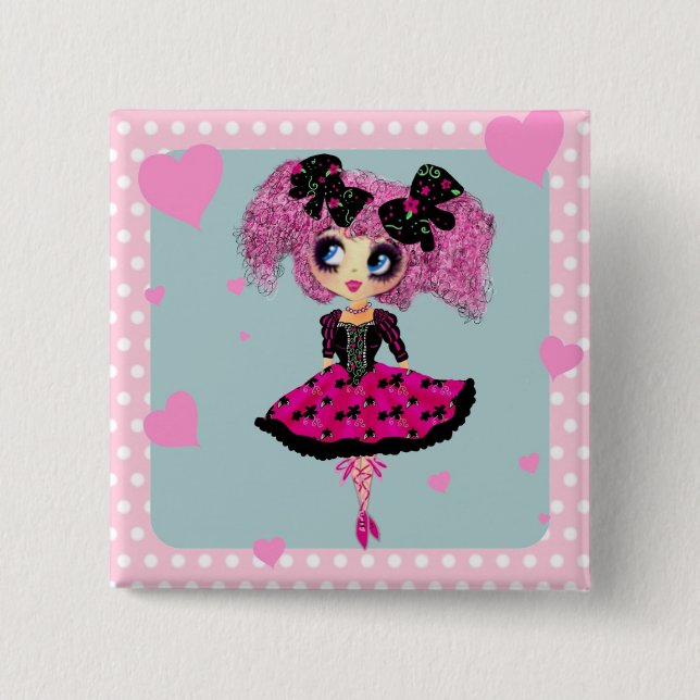 Chapa Cuadrada Chica Kawaii PinkyP - princesa de baile (Anverso)