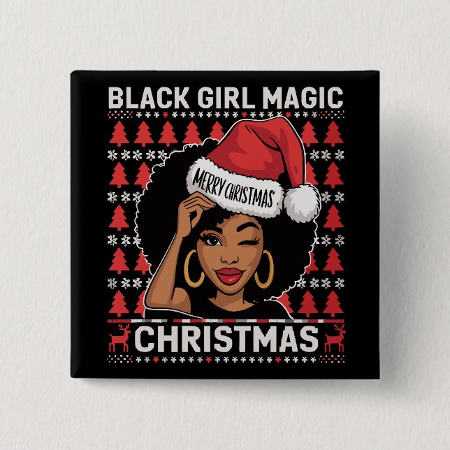 Chapa Cuadrada Chica negro magia Feliz Navidad afroamericano (Anverso)