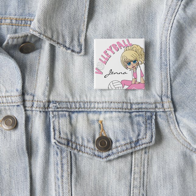 Chapa Cuadrada Chica personalizado de voleibol rosado (In situ)