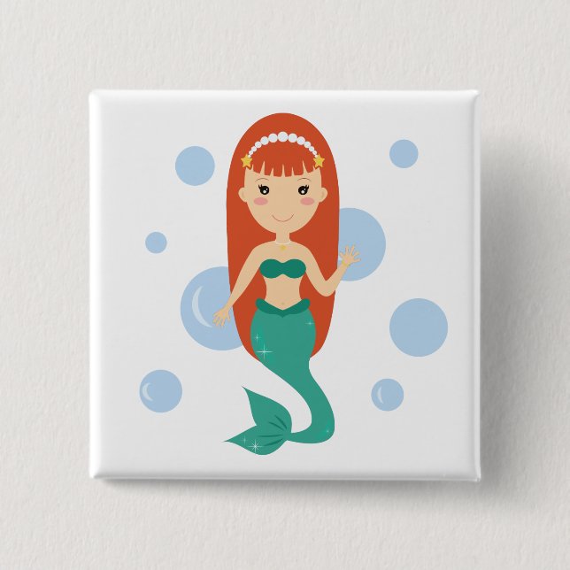 Chapa Cuadrada Chica personalizado Mermaid princesa (Anverso)