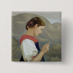 Chapa Cuadrada Chica tirolés que comtempla un crucifijo, 1865