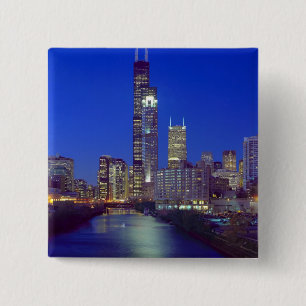 Chapa Cuadrada Chicago, Illinois, Skyline de noche con Chicago