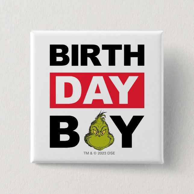 Chapa Cuadrada Chico Cumpleaños Copo de Nieve Grinch (Anverso)