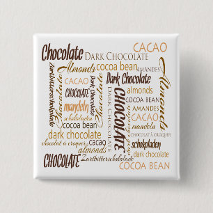 Chapa Cuadrada Chocolate, almendras y diseño oscuro del texto de