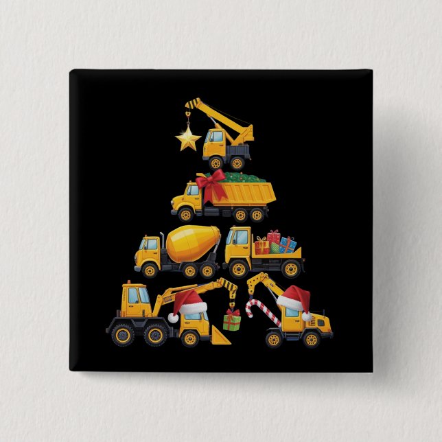 Chapa Cuadrada Christmas Excavator Construction Truck Tree (Anverso)