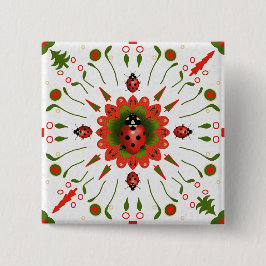 Chapa Cuadrada Christmas Ladybug Red White Green Hand-drawn