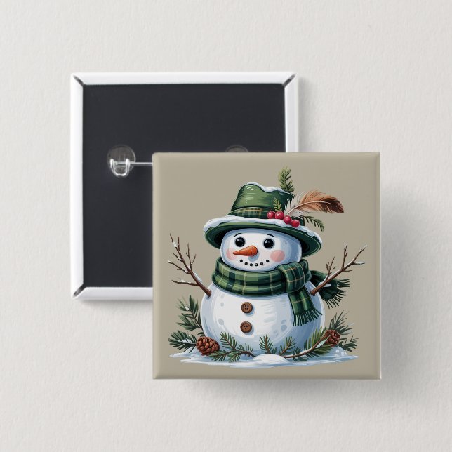 Chapa Cuadrada Christmas Snowman Winter Season Holiday (Anverso y reverso)