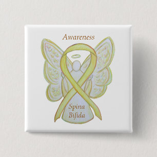 Chapa Cuadrada Cifosis Angel Amarillo Cinta de Concienciación Pin