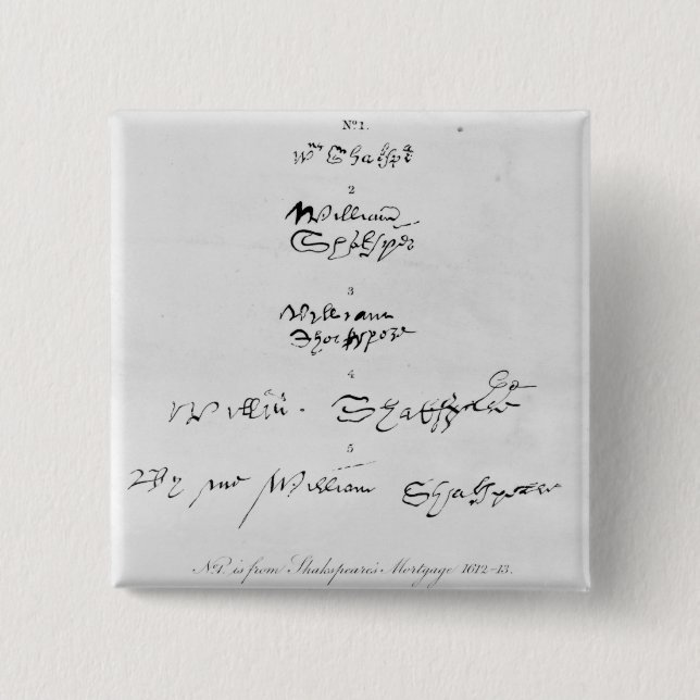 Chapa Cuadrada Cinco autógrafos auténticos de William Shakespeare (Anverso)