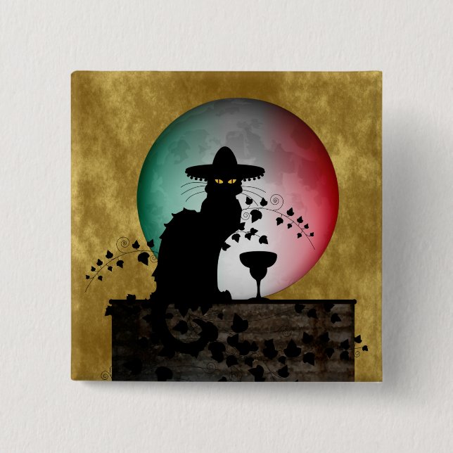 Chapa Cuadrada Cinco de Mayo Chat Noir / Gato Negro (Anverso)
