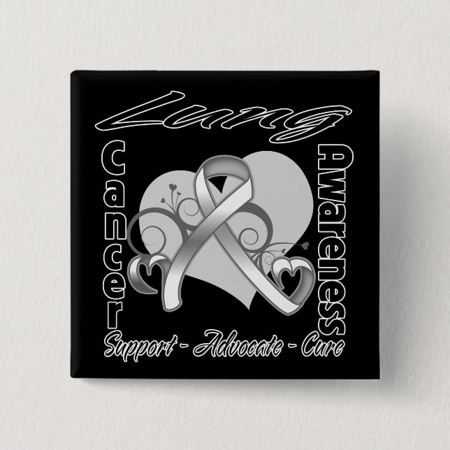 Chapa Cuadrada Cinta cardíaca - Conciencia sobre el cáncer de pul (Anverso)