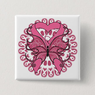Chapa Cuadrada Cinta cardíaca de mariposa - Cáncer de mama