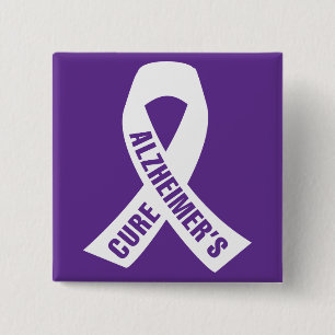 Chapa Cuadrada Cinta de Alzheimers de la curación en púrpura
