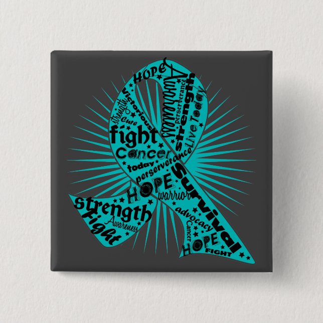 Chapa Cuadrada Cinta de Cáncer Peritoneal Poderosos Lemas (Anverso)