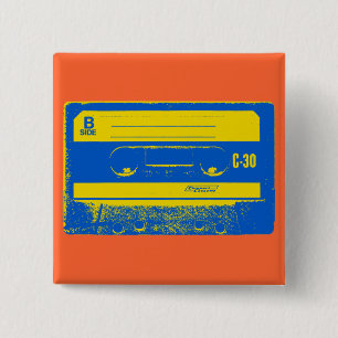 Chapa Cuadrada Cinta de casete retro azul y amarillo