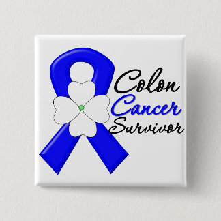 Chapa Cuadrada Cinta de flor para sobrevivientes de cáncer de col