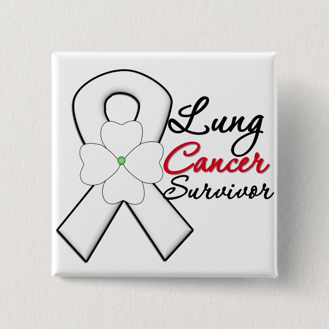 Chapa Cuadrada Cinta de flores para sobrevivientes de cáncer de p (Anverso)
