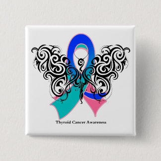 Chapa Cuadrada Cinta de mariposa tribal para cáncer de tiroides