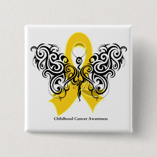 Chapa Cuadrada Cinta de mariposa tribal para el cáncer infantil
