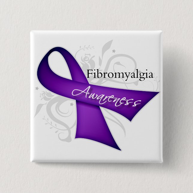 Chapa Cuadrada Cinta de Scroll - Conciencia de la Fibromialgia (Anverso)