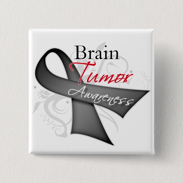 Chapa Cuadrada Cinta de Scroll - Conciencia del Tumor Cerebral (Anverso)