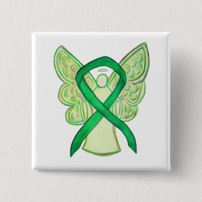 Chapa Cuadrada Cinta de sensibilización verde Angel Personalizado (Anverso)