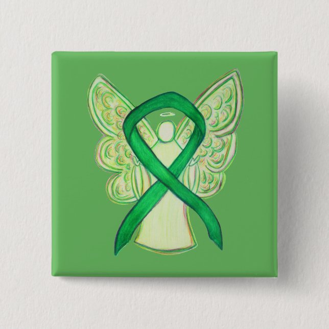 Chapa Cuadrada Cinta de sensibilización verde Angel Personalizado (Anverso)