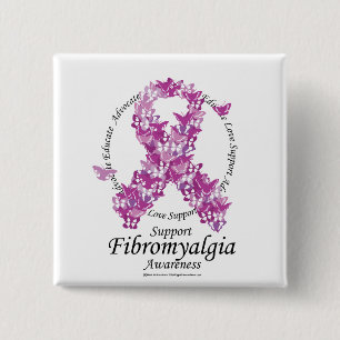 Chapa Cuadrada Cinta del Fibromyalgia de mariposas