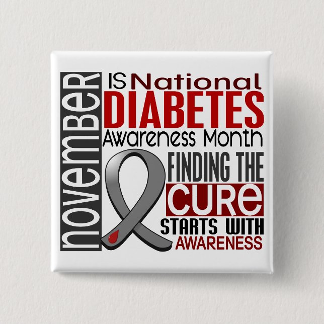Chapa Cuadrada Cinta I2.5 del mes de la conciencia de la diabetes (Anverso)
