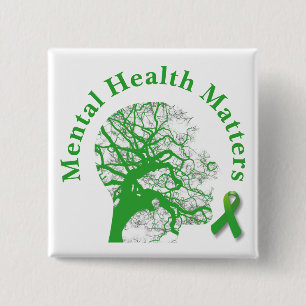 Chapa Cuadrada Cinta Verde y Conciencia sobre la Salud Mental