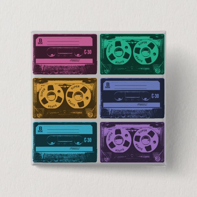 Chapa Cuadrada Cintas de cassette retro coloridas (Anverso)