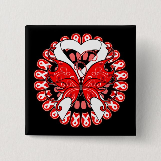 Chapa Cuadrada Círculo de mariposa de cáncer de pulmón (Anverso)