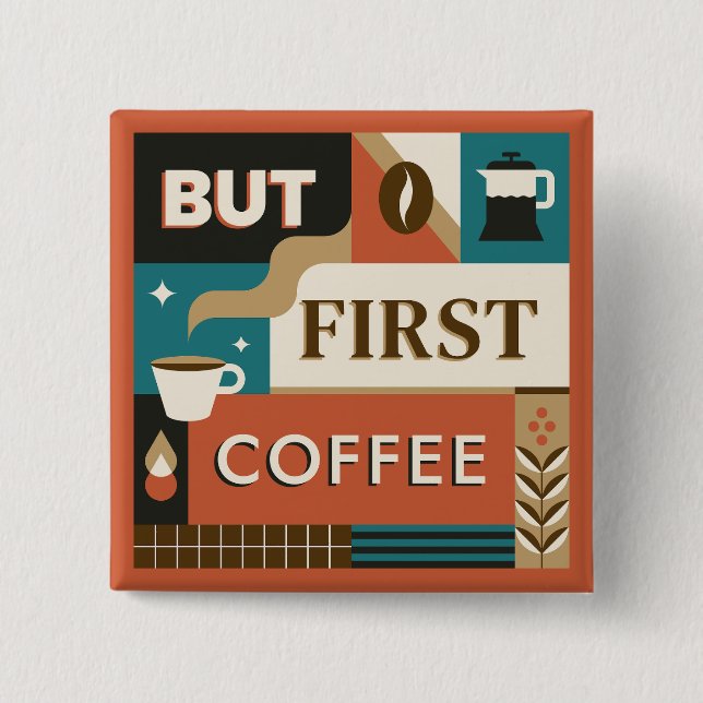 Chapa Cuadrada Citas de café coloridas (Anverso)