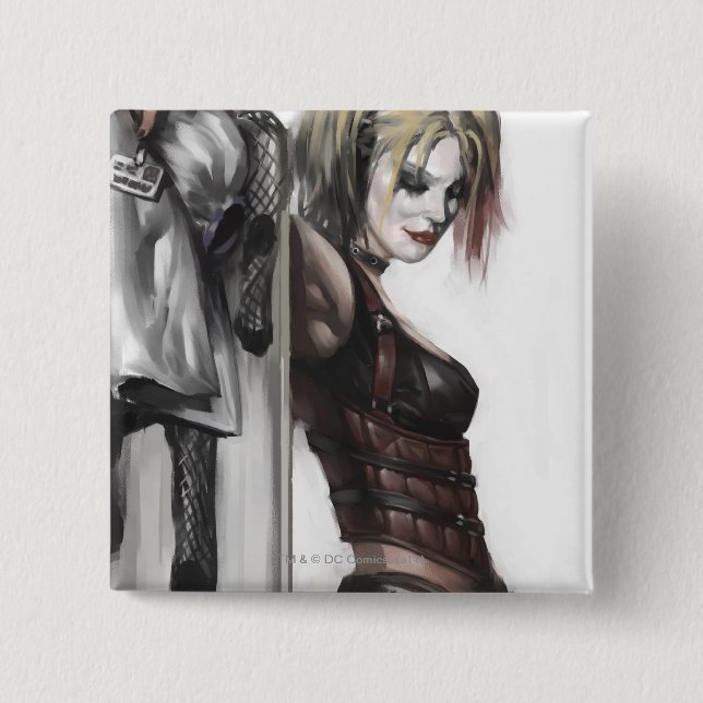 Chapa Cuadrada Ciudad Batman Arkham | Ilustracion Harley Quinn (Anverso)