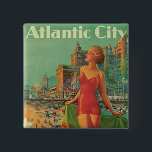 Chapa Cuadrada Ciudad del Atlántico - Complejo de Todo el Año de<br><div class="desc">Cartel de viaje glamuroso de la época de los años 30 para Atlantic City,  Nueva Jersey que promociona el destino costero como "el año completo de América Resort",  de Edward M. Eggelston para Pennsylvania Railroad,  1935.</div>
