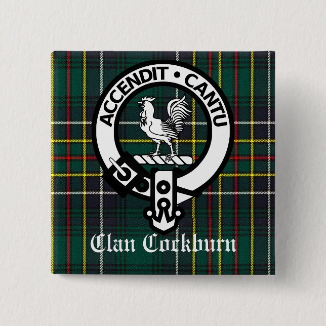 Chapa Cuadrada Clan Cockburn Escudo Badge y Tartán (Anverso)