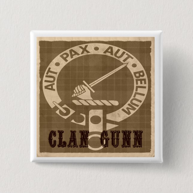 Chapa Cuadrada Clan Gunn Creast Sepia Square Button (Anverso)