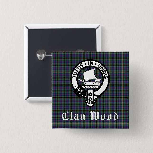 Chapa Cuadrada Clan Wood Escudo y Tartán (Anverso y reverso)