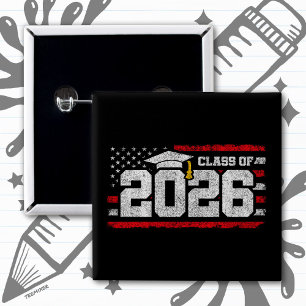 Chapa Cuadrada Clase de 2026 Bandera de Graduación Patriótica de