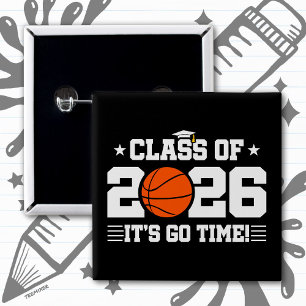 Chapa Cuadrada Clase de 2026 Graduación de Baloncesto ¡Es Hora de