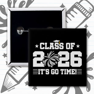 Chapa Cuadrada Clase de 2026 Gray Cheer Graduación ¡Es hora de pa