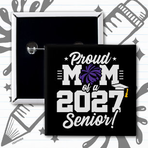 Chapa Cuadrada Clase de 2027 Cheer Orgullosa Mamá de Graduación d